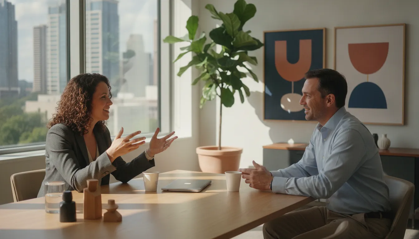 Small business owner discussing financial workflows with an accounting advisor