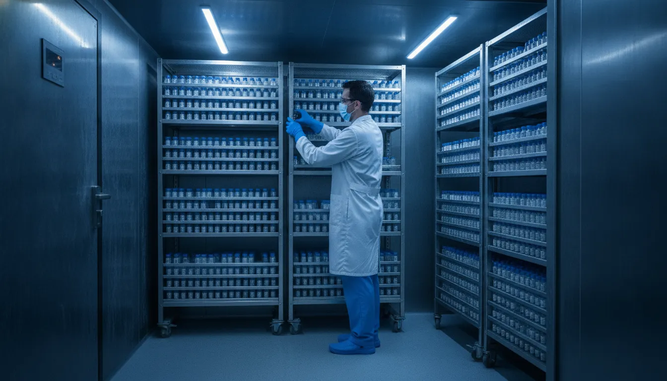 Laboratory freezer storage setup for DSIP peptide vials