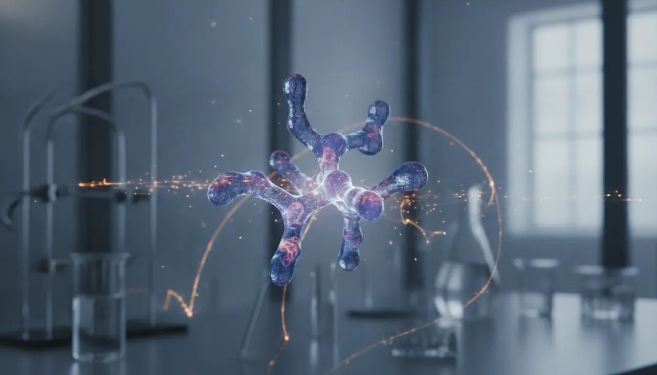 Abstract molecular research visualization for MOTS-c cellular energy studies