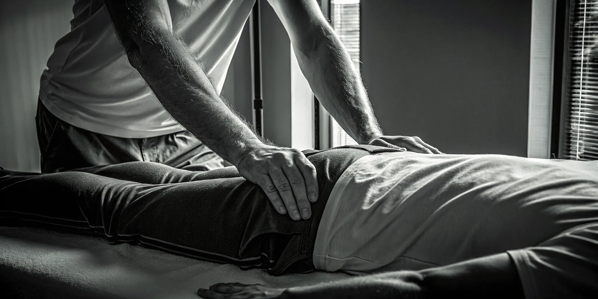A massage therapist performing precise deep tissue work on a client's deep hip flexor area for lasting relief