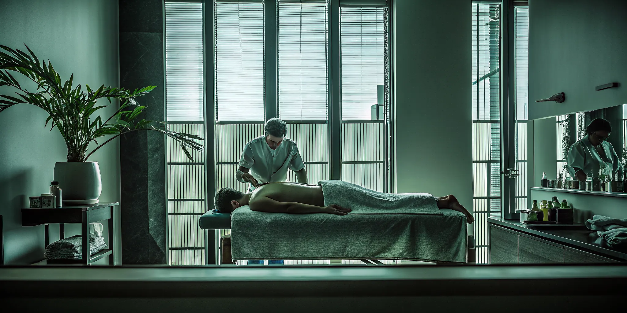 A client receiving therapeutic deep tissue bodywork in an upscale Austin clinical environment