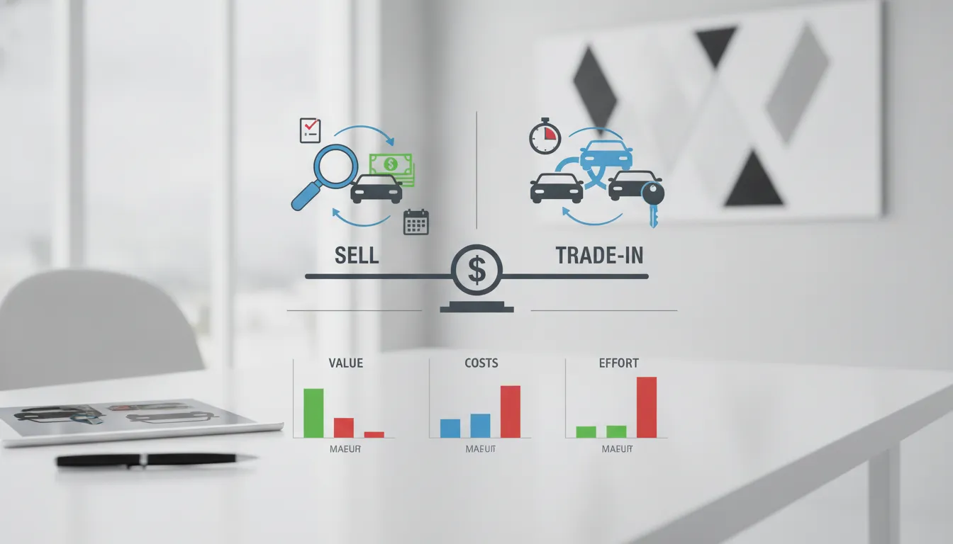 Chart comparing whether to sell or trade in a car by value, costs, and effort.
