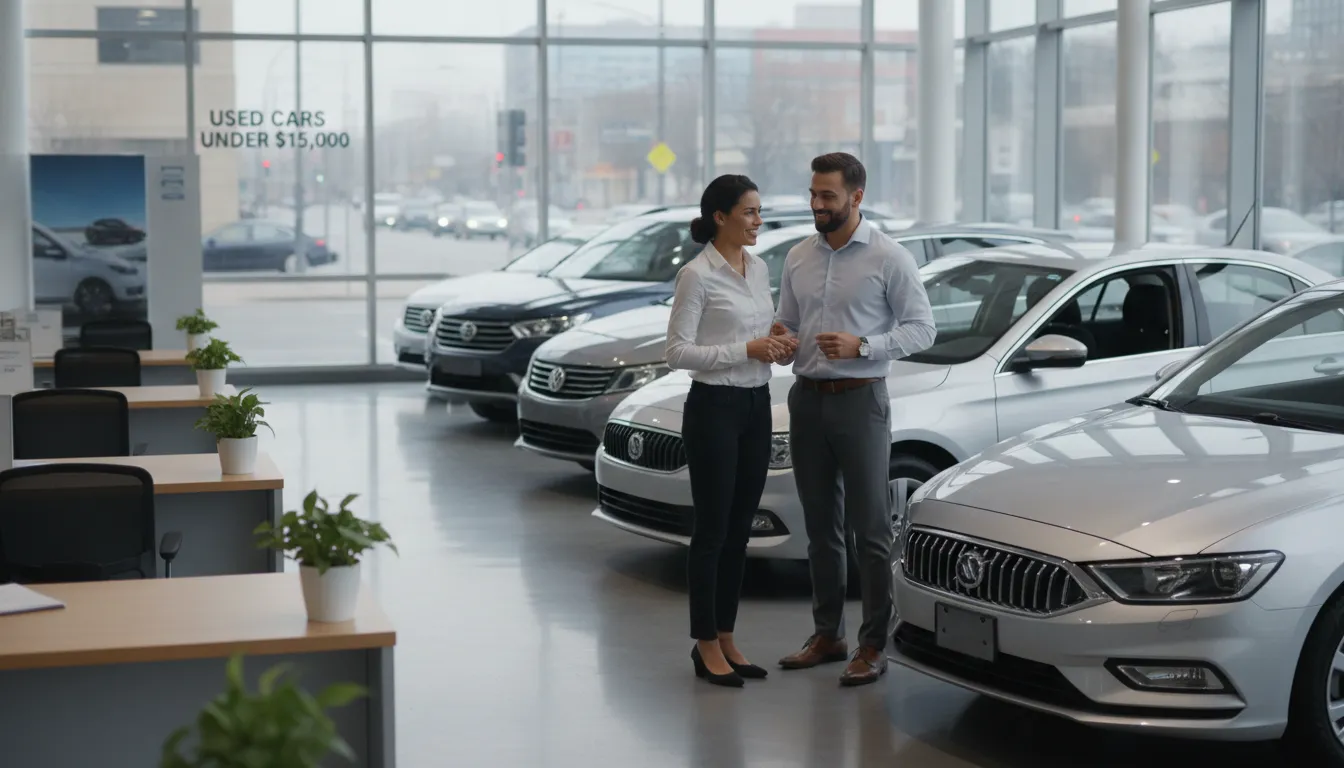 Used cars under $25,000 displayed at a dealership.