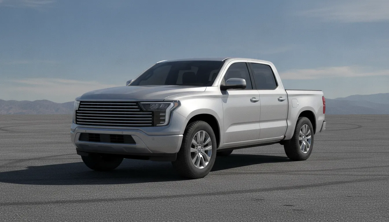A silver Toyota Tacoma pickup parked outside a used-car dealership in daylight