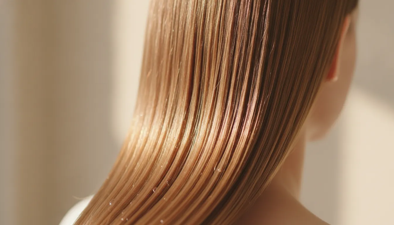 Smooth glossy ends of color-treated hair after conditioning
