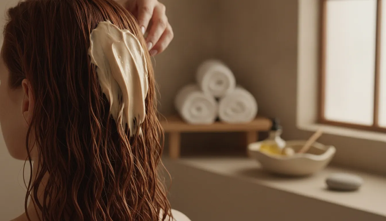 Deep conditioner being worked through color-treated hair