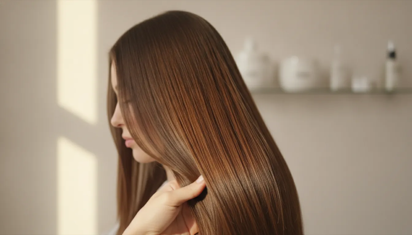Glossy, healthy color-treated hair showing a smooth, well-conditioned cuticle