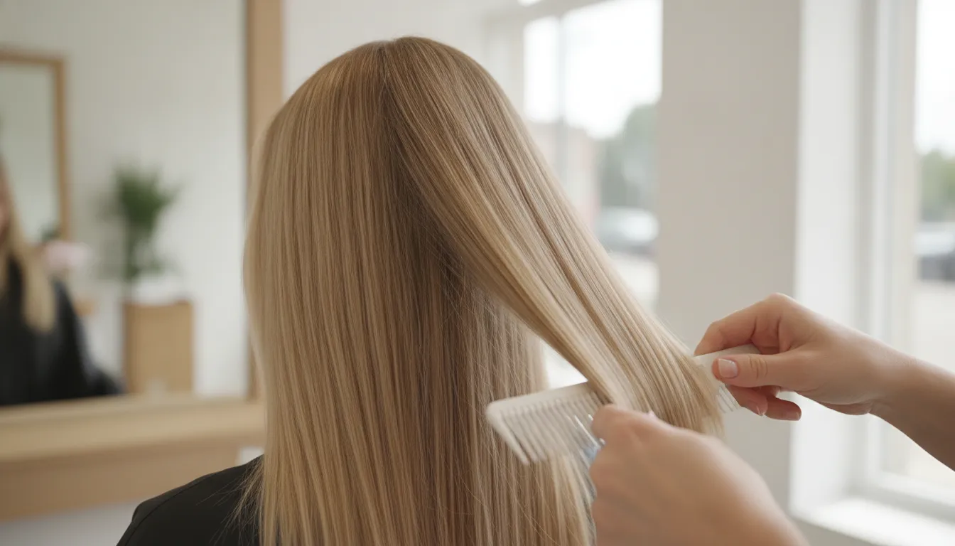 Gentle detangling of bleached blonde hair with a wide-tooth comb