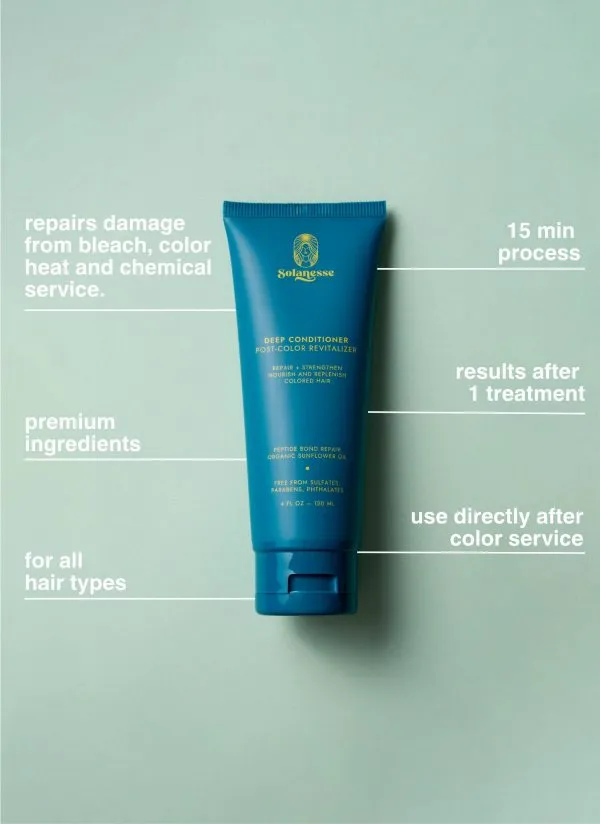 Solanesse hair repair treatment beside a post-color care routine
