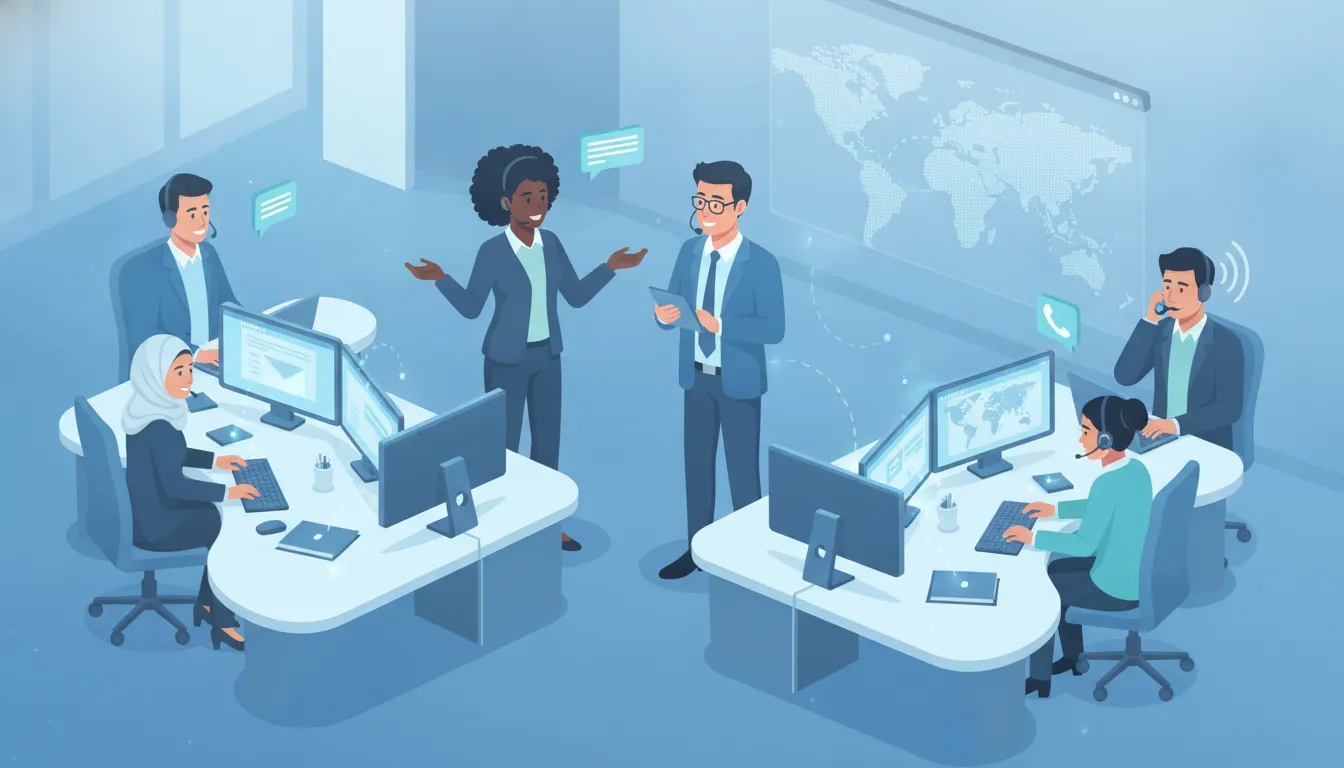 Multilingual customer support outsourcing teammates collaborating across channels