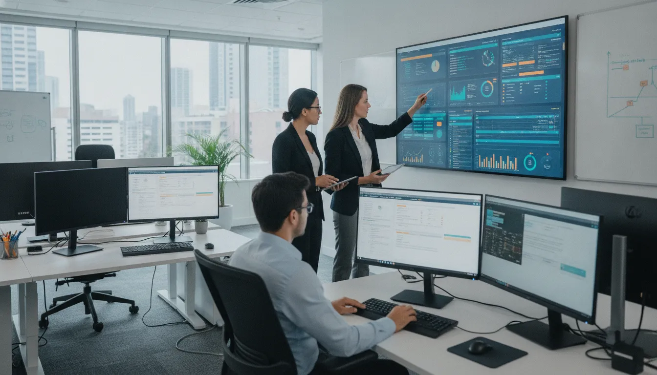 Healthcare revenue cycle outsourcing workflow review with operational dashboards