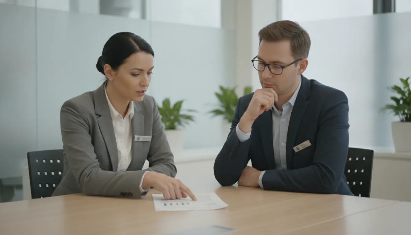 Healthcare quality assurance analysts reviewing call scores with a supervisor in a contact center
