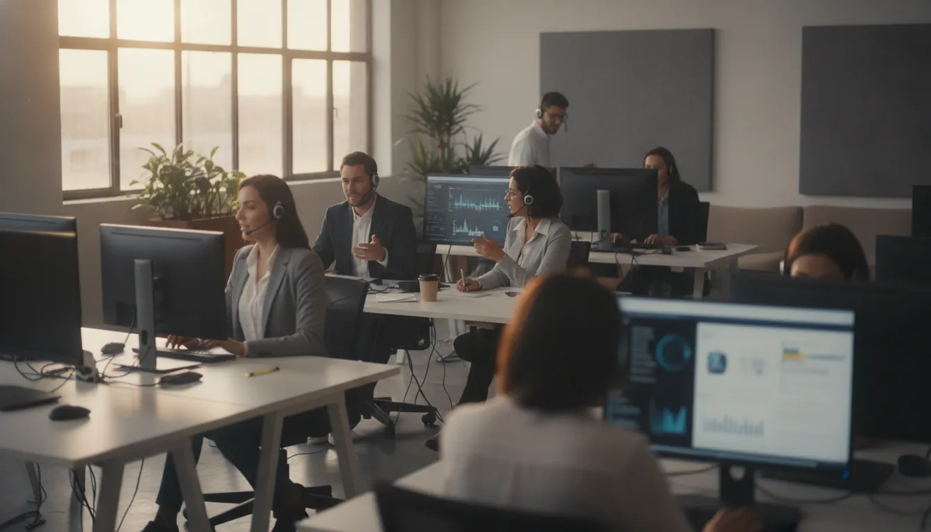 SaaS customer support outsourcing teammates collaborating in an operations center