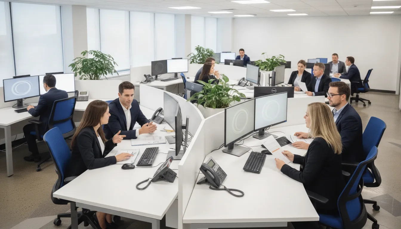 Healthcare back-office team coordinating scheduling, records, and billing workflows
