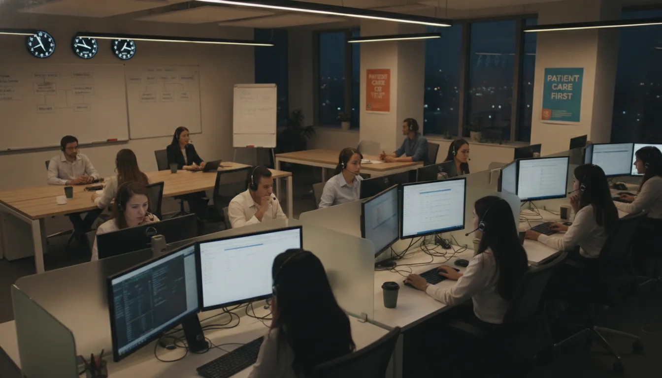 Dedicated offshore team working collaboratively in a professional call center environment