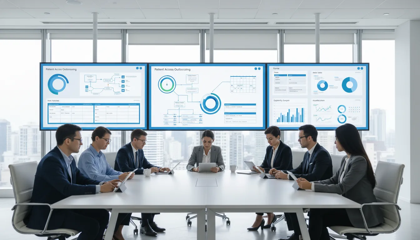 Patient access outsourcing workflow connecting scheduling intake eligibility and overflow support