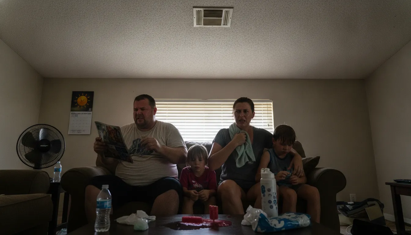 Family in a warm Florida home waiting for AC repair