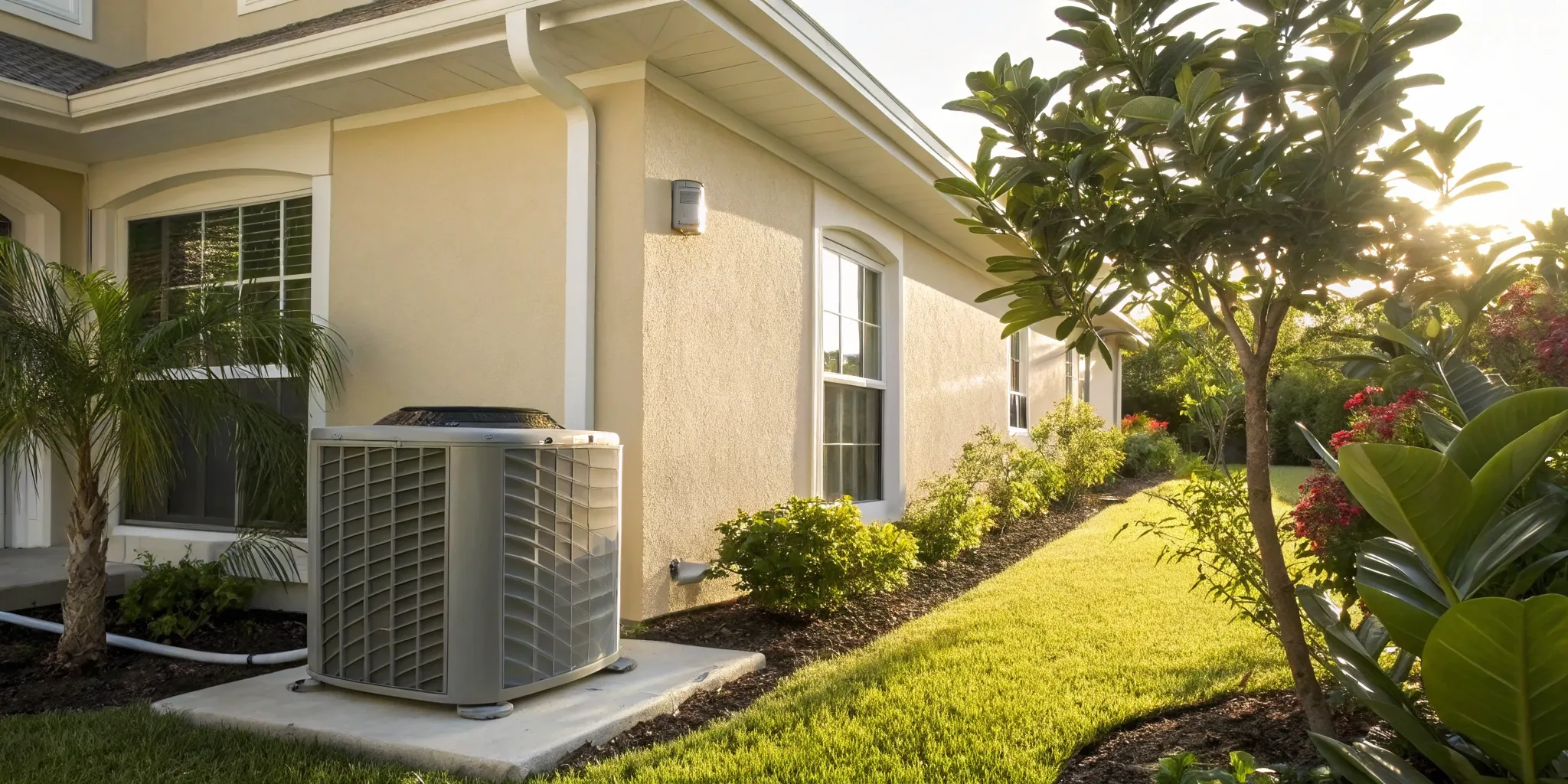 A new AC unit installed outside a house, a major part of the total installation cost.