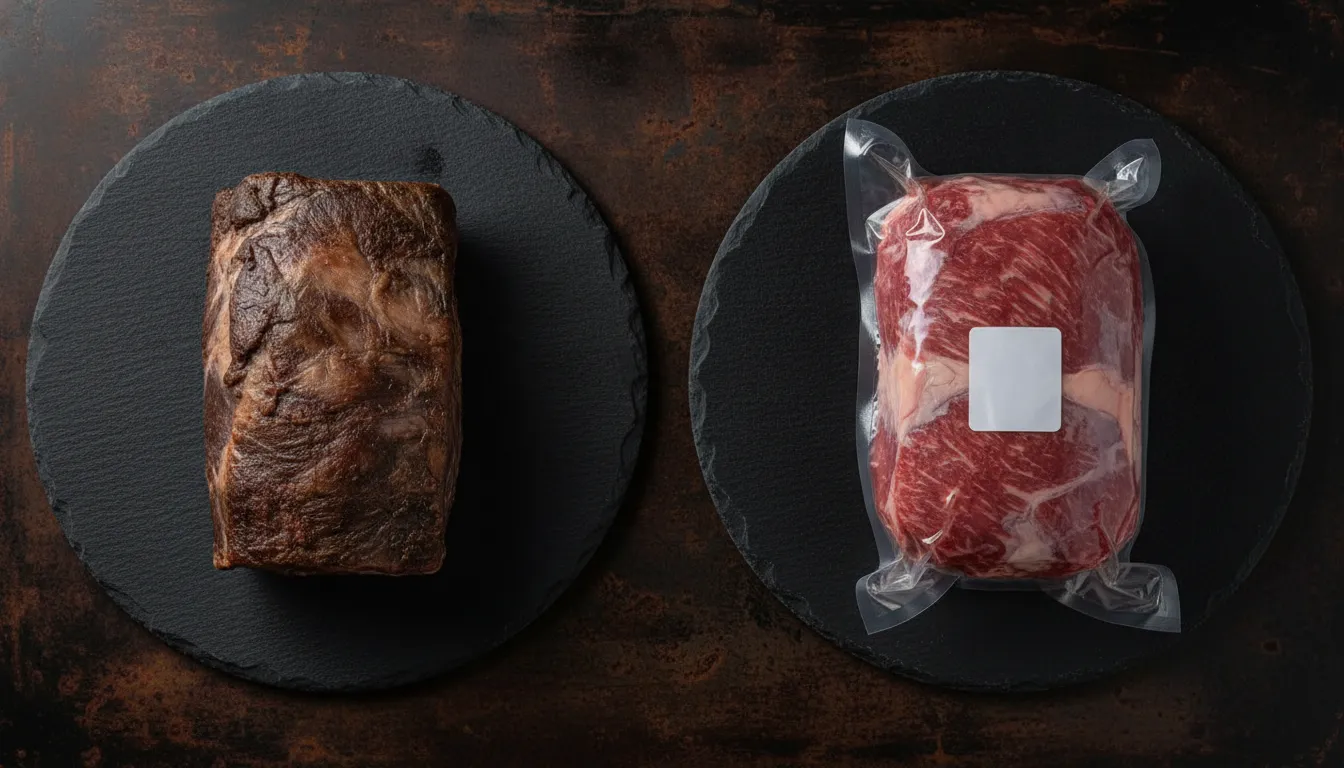 Visual comparison of dry-aged and wet-aged beef methods