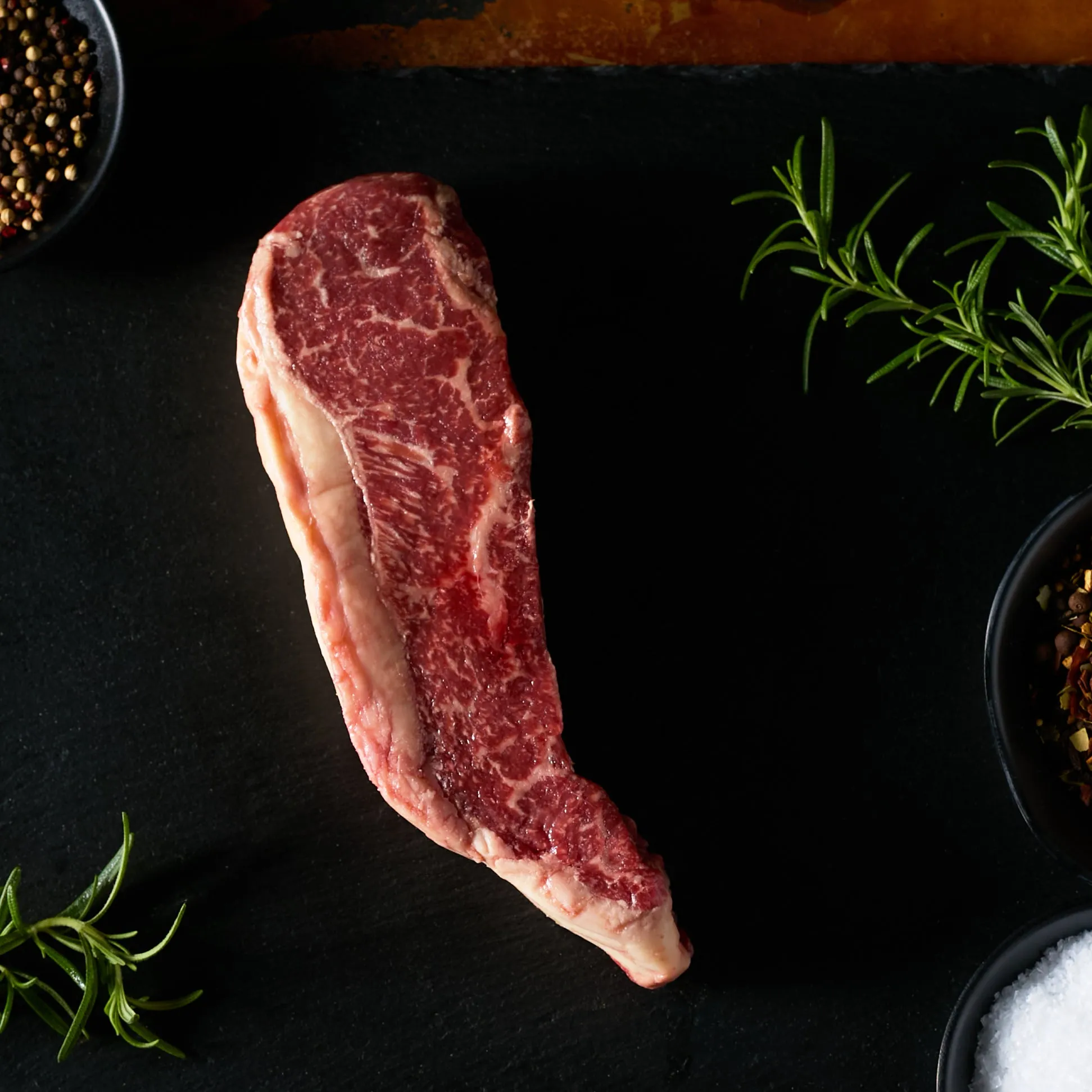 Real Slickhorn Ranch Fullblood Wagyu New York strip steak