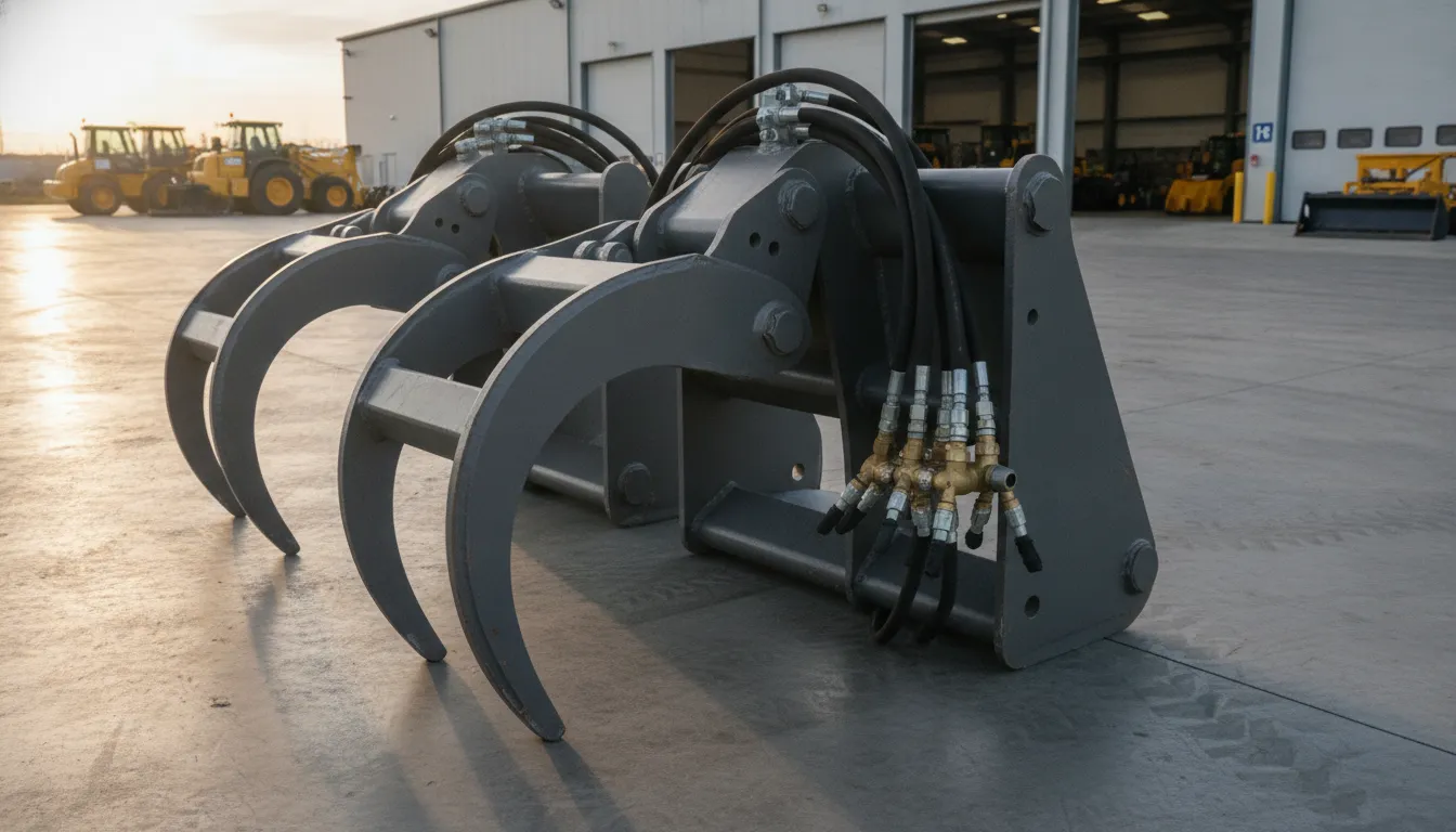 Telehandler grapple carriage mount and hydraulic hose connections