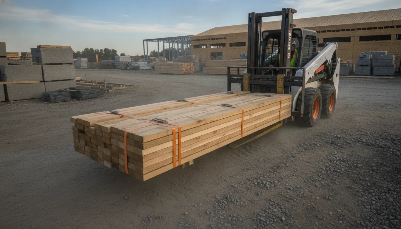 Fork extensions supporting a long bundled load on skid steer pallet forks