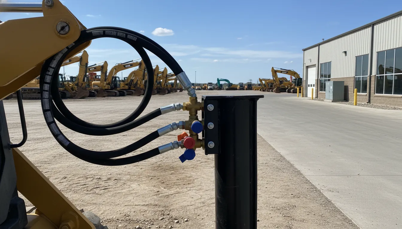 Hydraulic hoses and couplers connected to a skid steer post driver