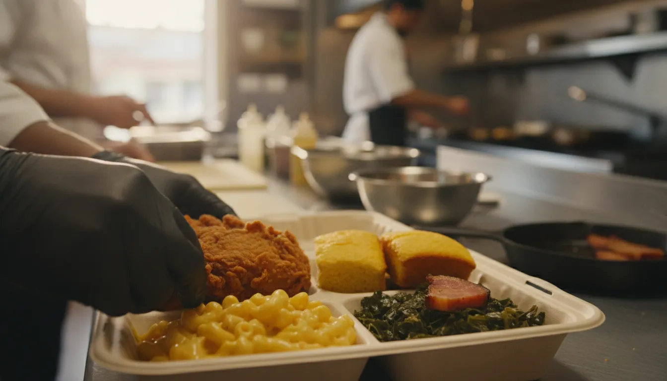 Fresh Southern comfort food prepared for takeout at a Florence restaurant