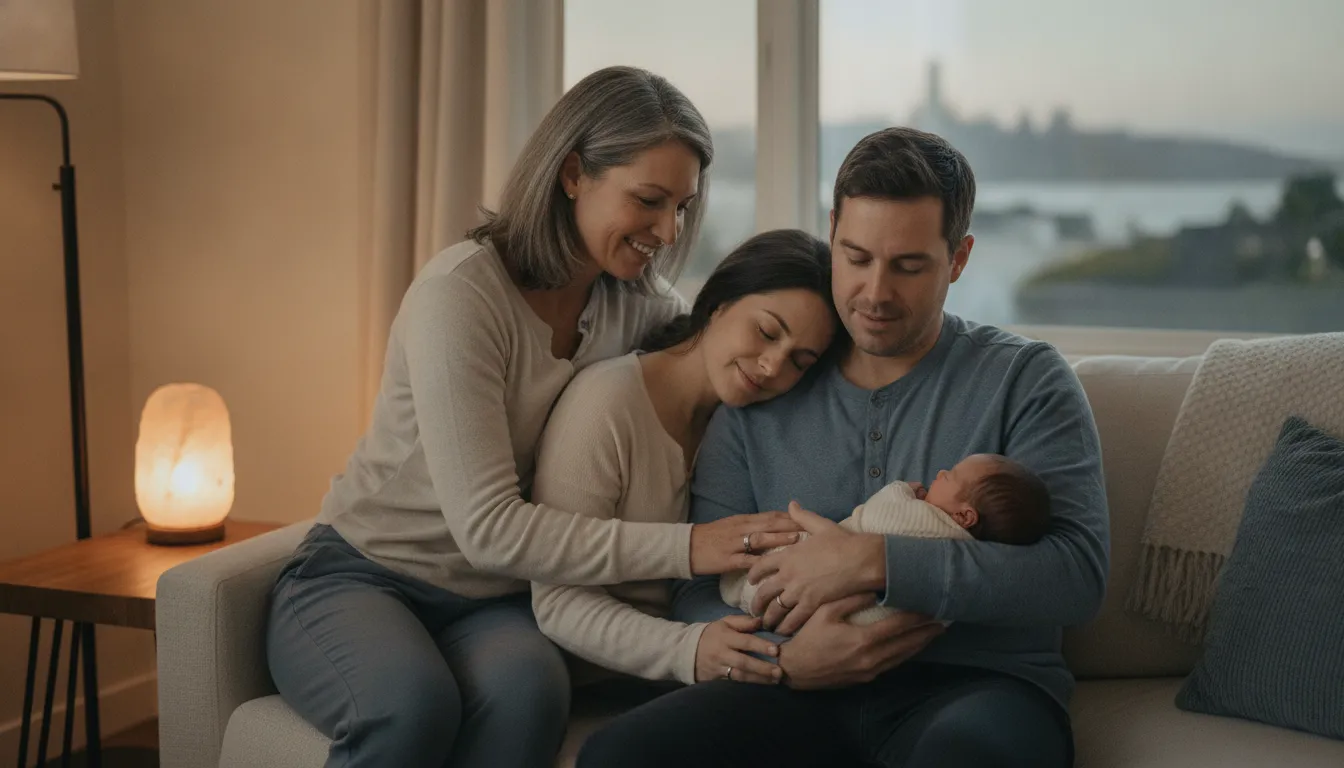 Postpartum doula supporting new parents and their newborn overnight