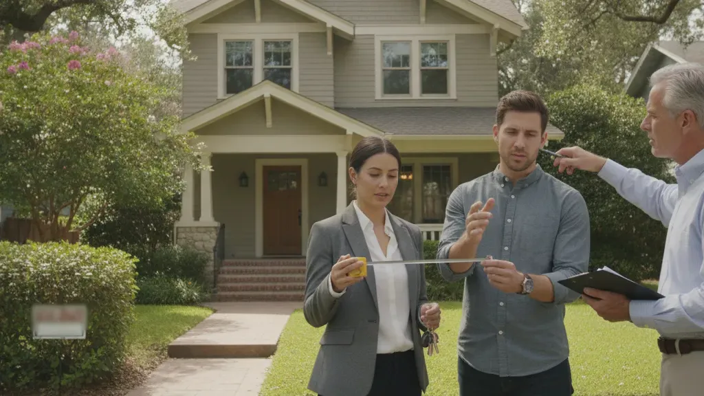 Investor and property advisors inspecting a rental home's condition before analyzing the deal