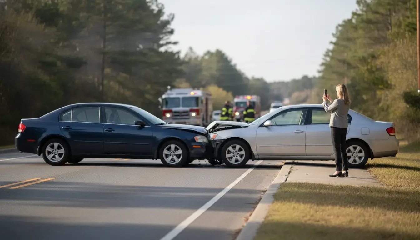 Family member documenting a South Carolina crash scene after a possible brain injury