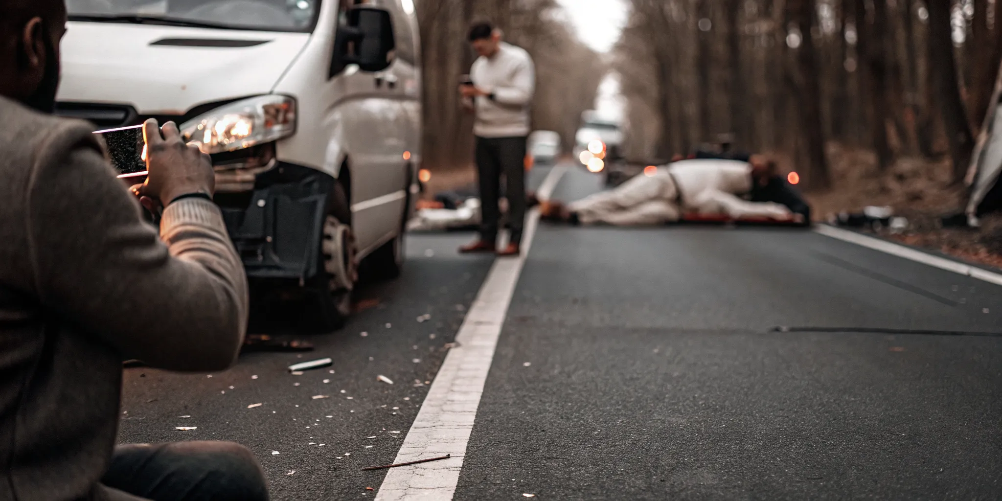 Person documenting evidence after a South Carolina delivery van collision