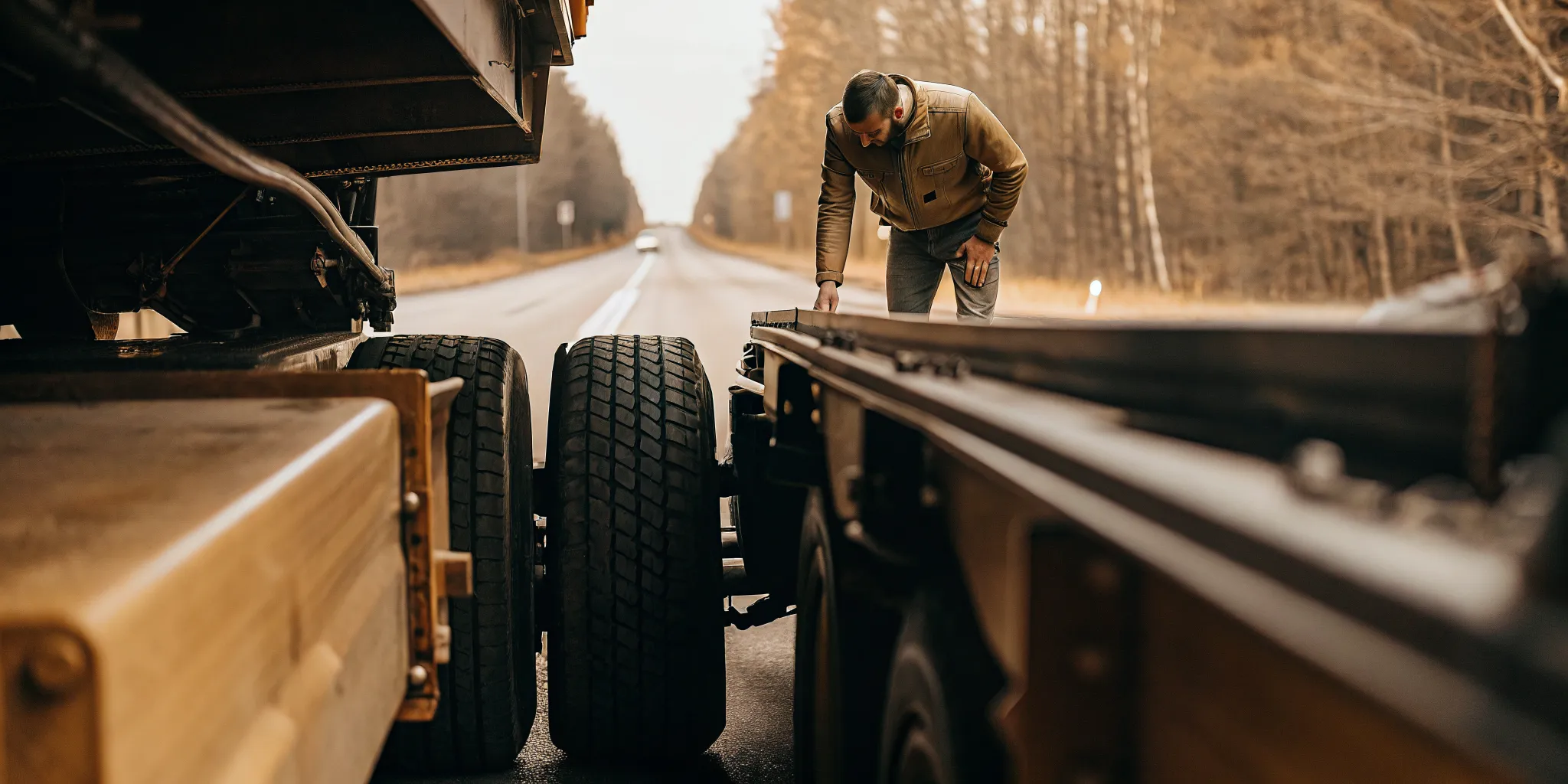 Investigator inspecting a tractor trailer rear underride guard