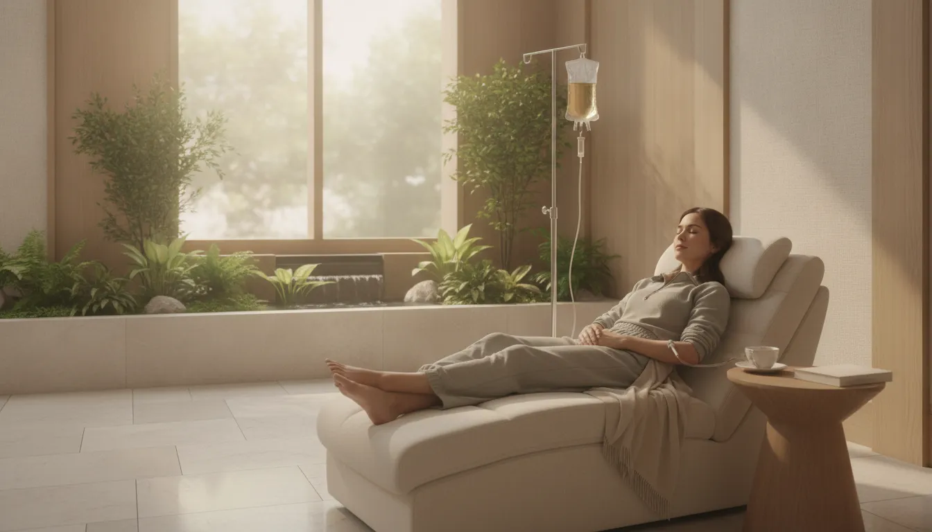 Patient relaxing during an IV NAD therapy session at Soul Glow Medspa in Farmers Branch, Texas