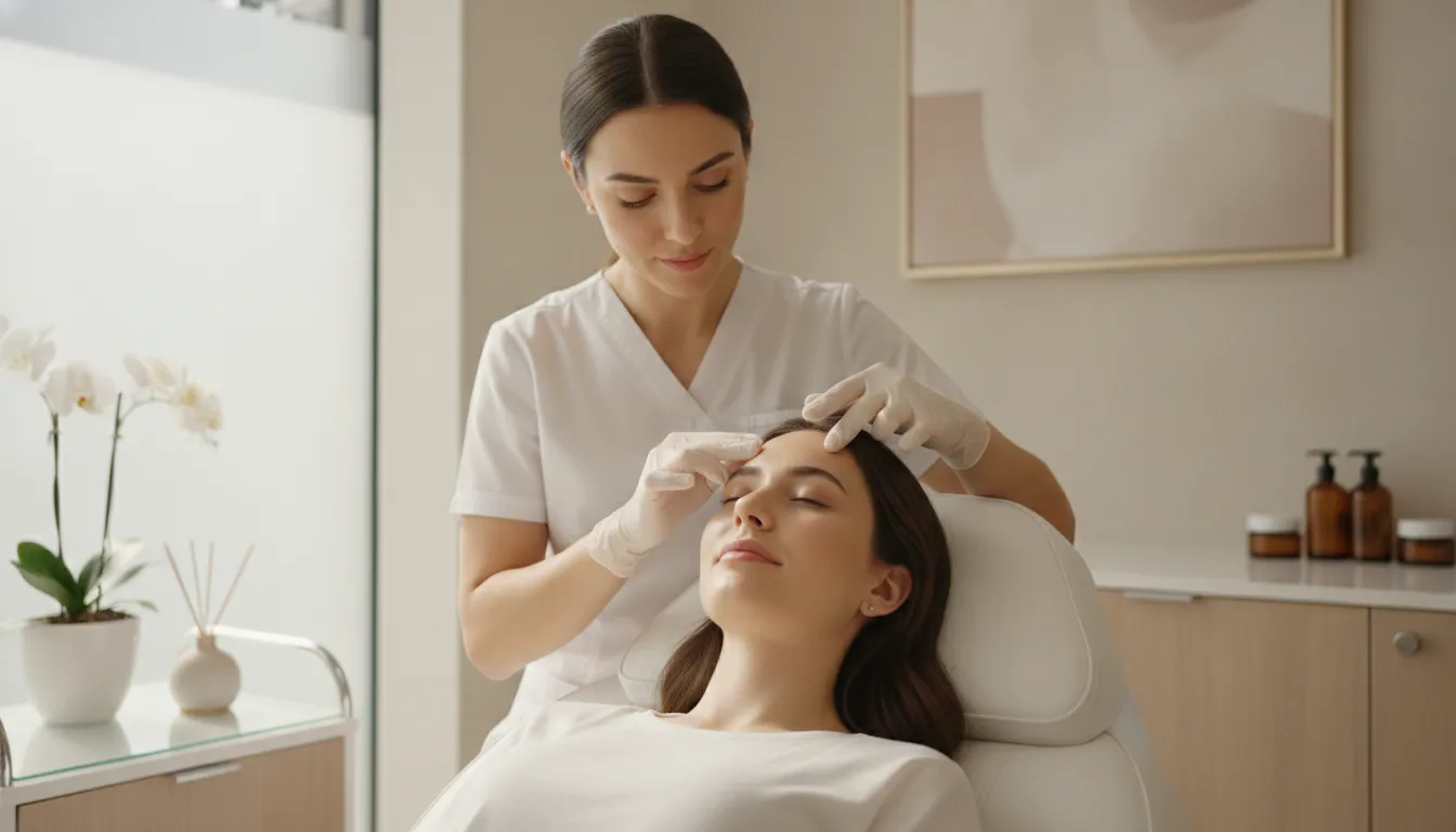 Dysport consultation at Soul Glow Medspa where an injector assesses facial lines to price treatment per unit or per area