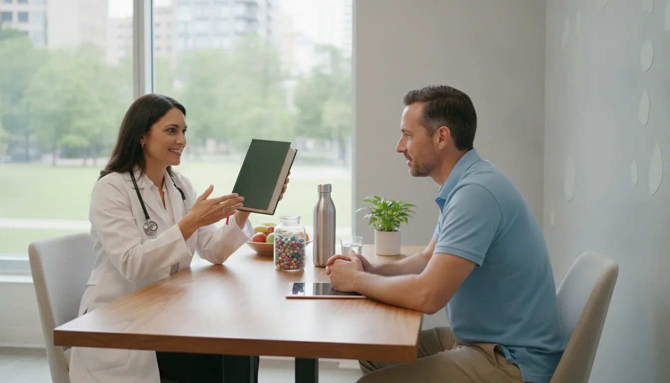 Physician consulting with a patient about a personalized medical weight loss plan at a wellness clinic