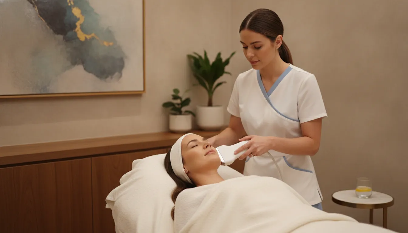 Aesthetician performing non-surgical radiofrequency skin tightening on a patient at a Dallas medspa