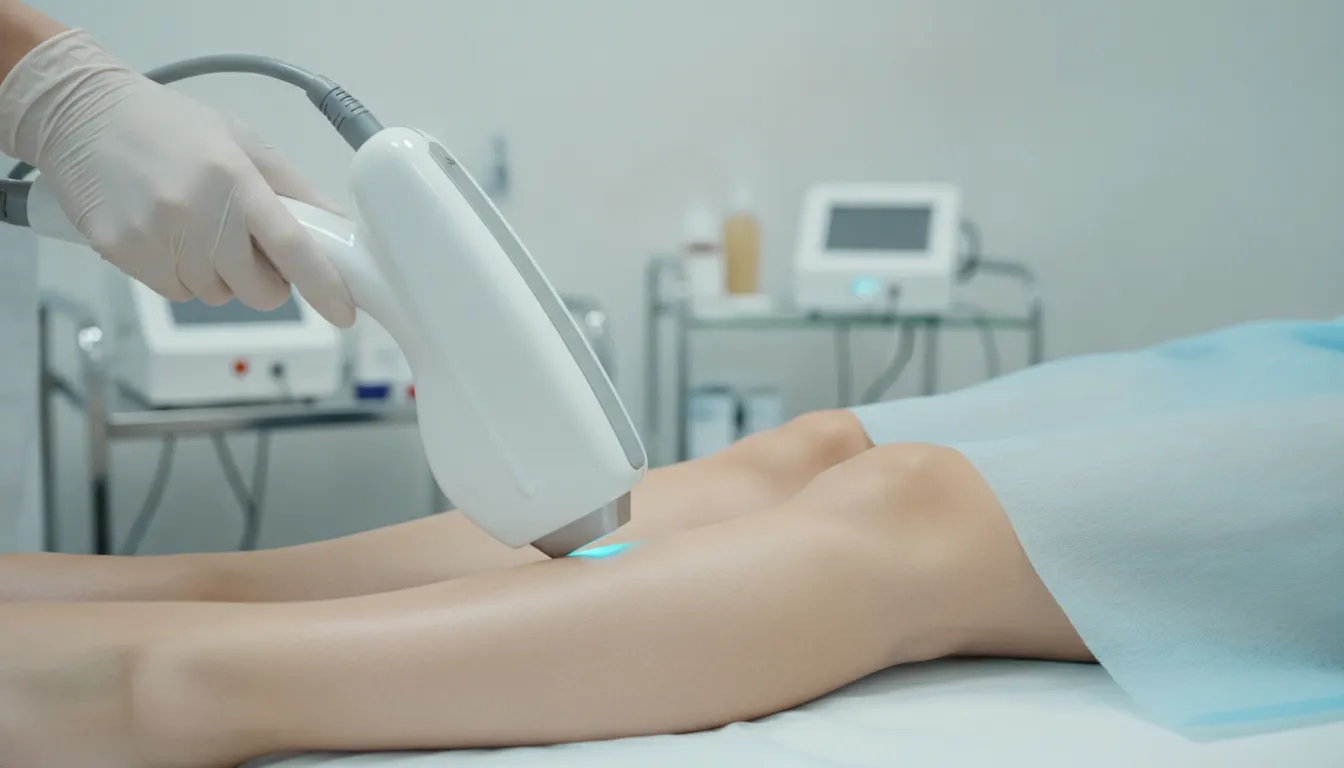 Laser handpiece guiding light across skin during a laser hair removal treatment in a medical spa in Coppell