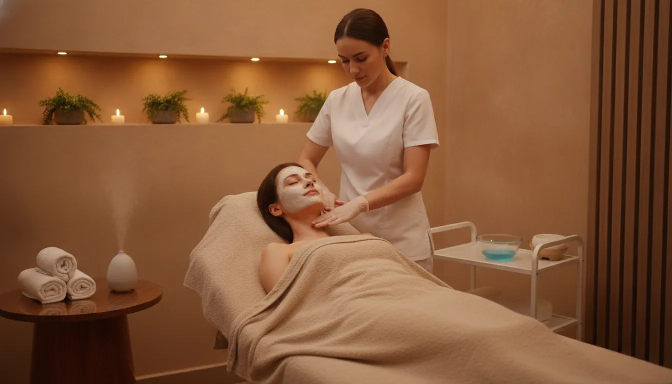 Relaxed woman receiving a non-surgical facial rejuvenation treatment in a calm medspa room