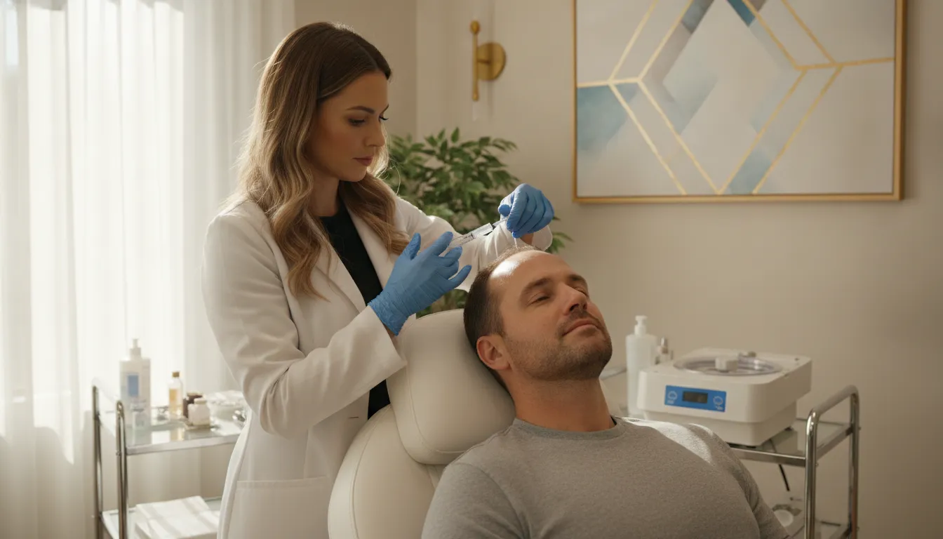 PRFM hair restoration treatment being performed on a patient at a medical spa