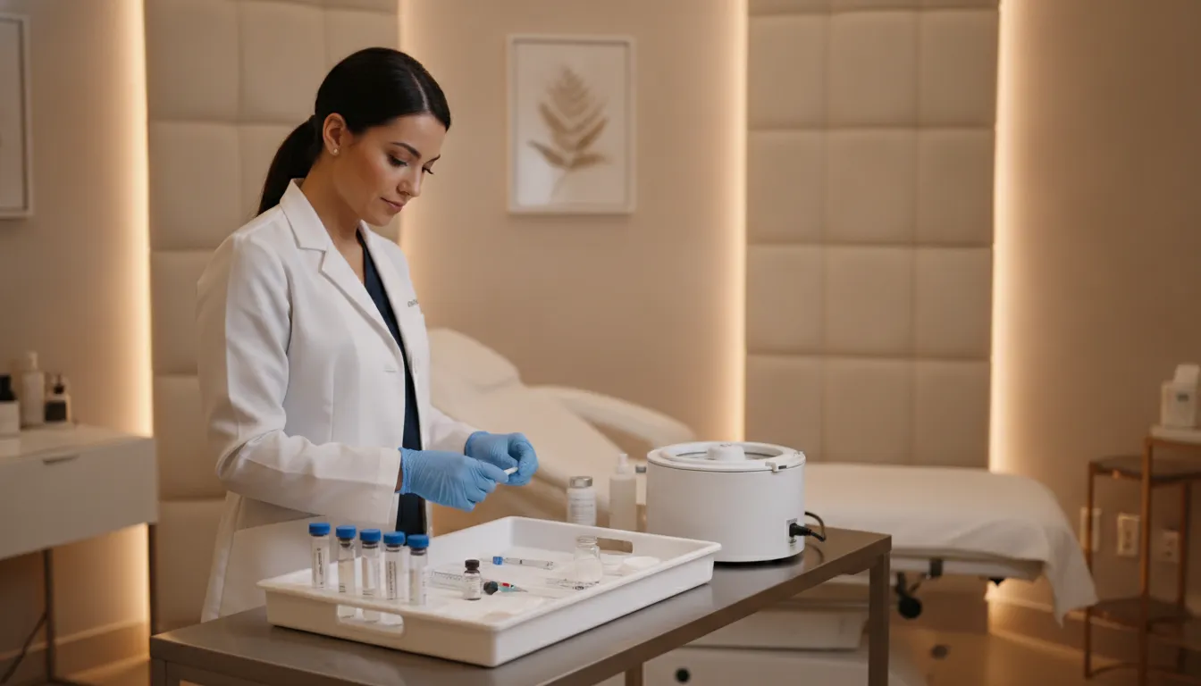 Provider preparing an autologous PRFM treatment in a medical spa