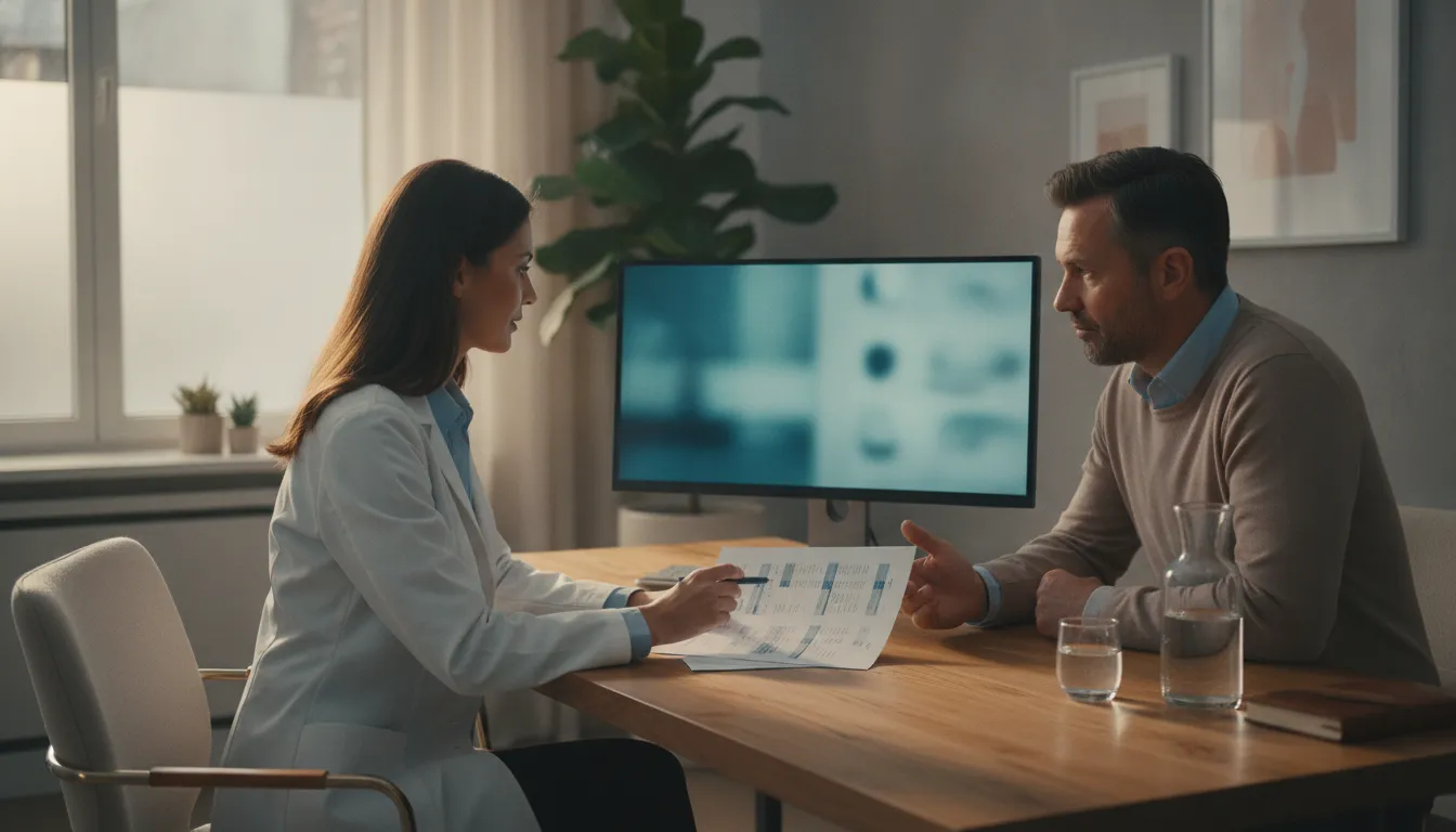 Clinician and male patient reviewing a personalized monitoring plan