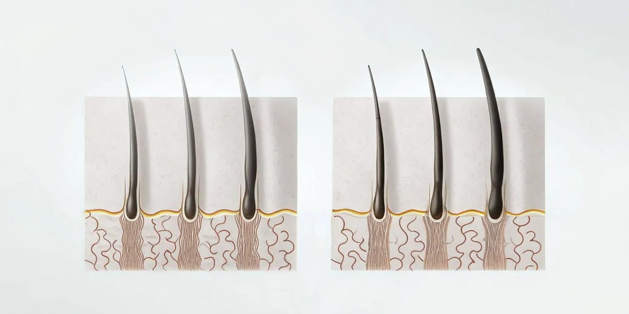 Medical illustration of retinoic acid and minoxidil molecules penetrating the scalp
