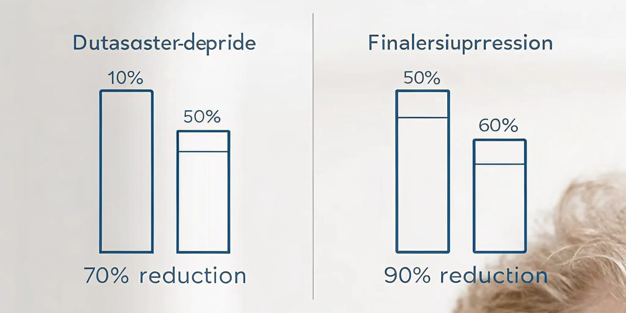 Comparison infographic showing 70% DHT reduction with Finasteride versus 90% DHT reduction with Dutasteride