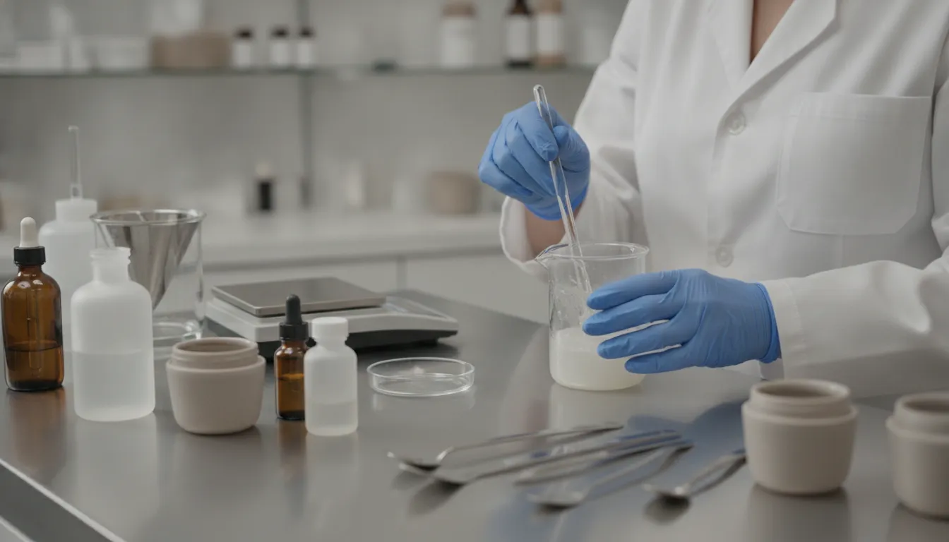 Licensed pharmacist preparing a personalized compounded hair loss treatment