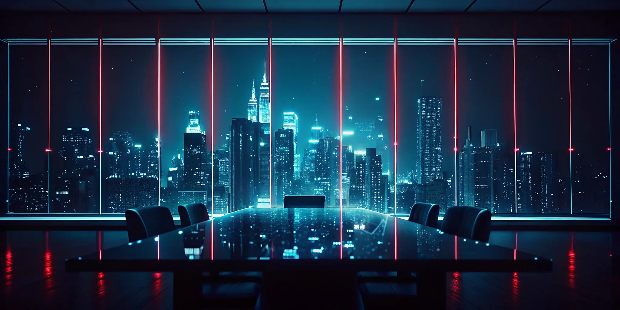 A top AI automation company’s conference room overlooking the New York City skyline.