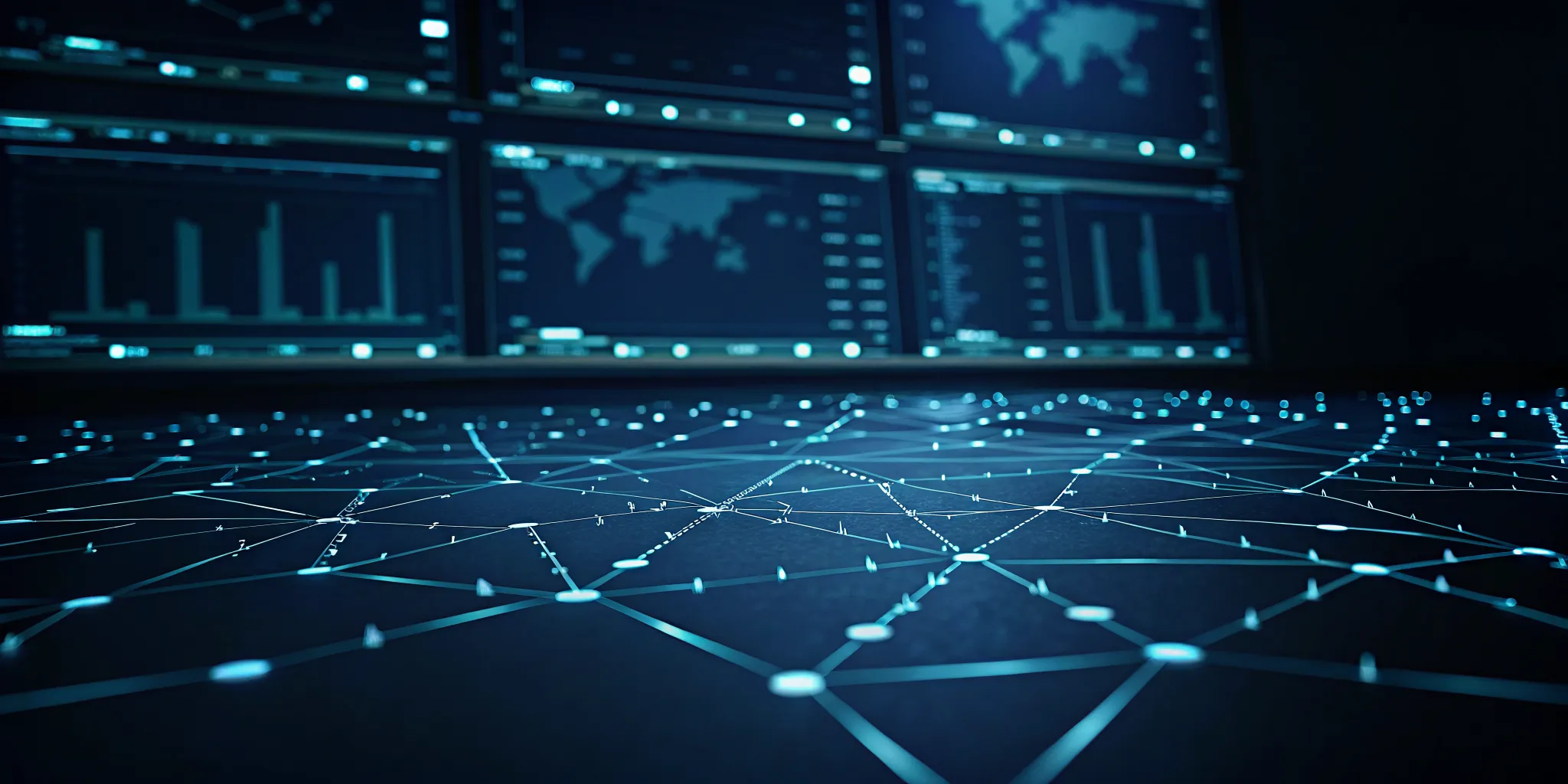 AI-driven threat intelligence enterprise dashboard with neural network visualization and SOC operations center