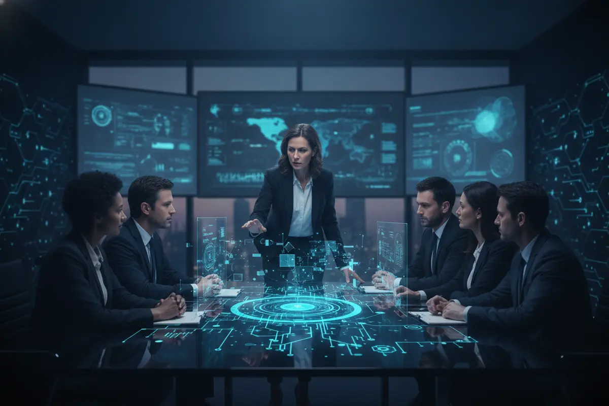 Cybersecurity leader facilitating an executive risk governance meeting
