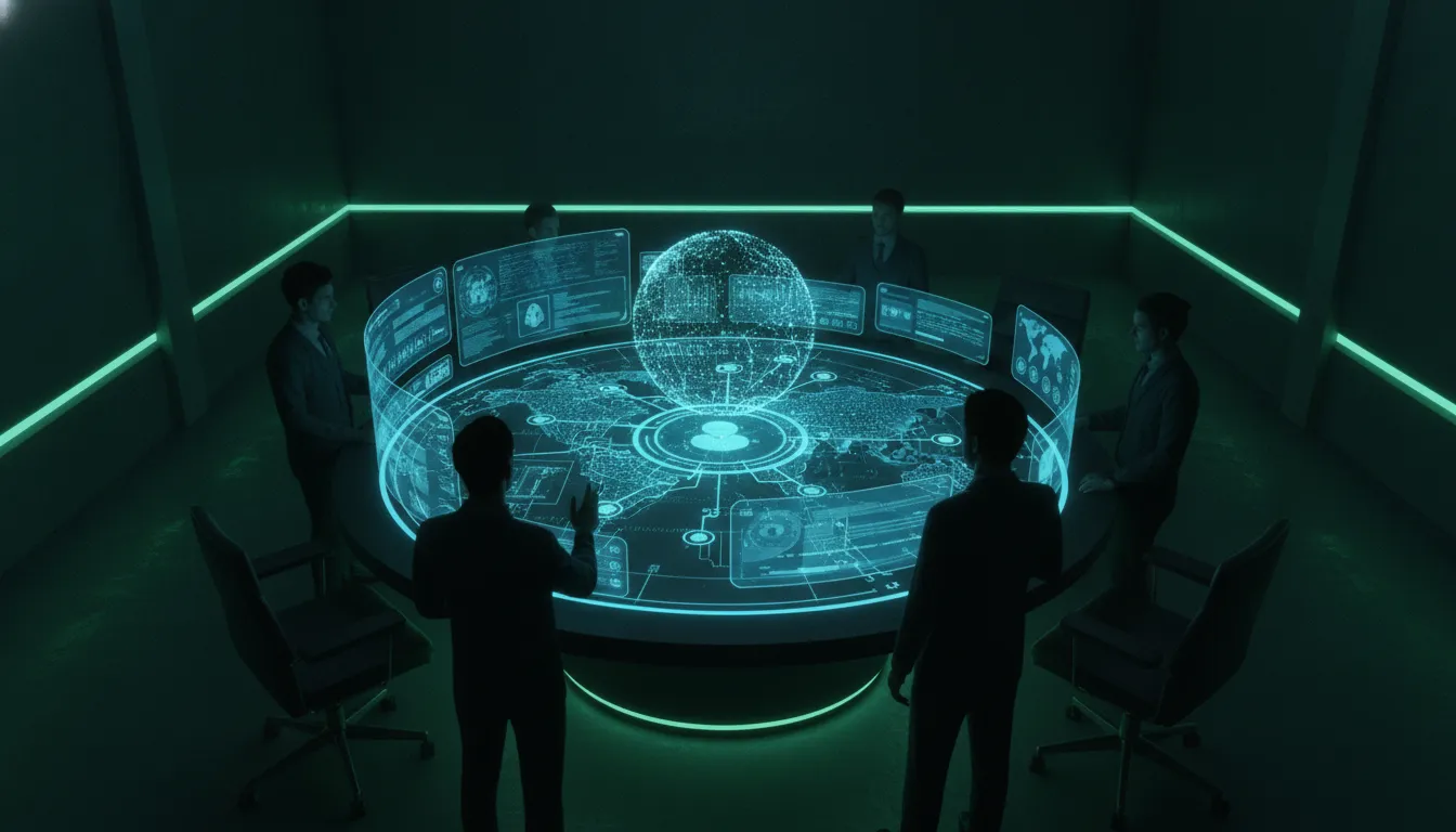 CISO and security architects reviewing interconnected enterprise risk