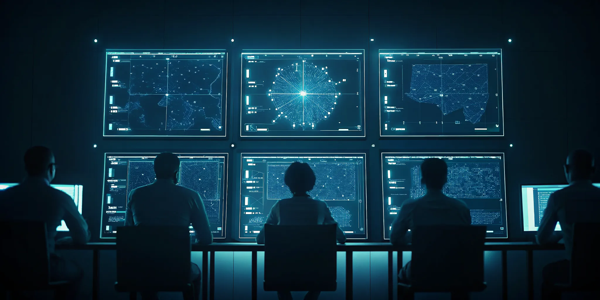 Cloud security operations center monitoring multiple Kubernetes clusters across EKS, AKS, and GKE with real-time threat detection visualization